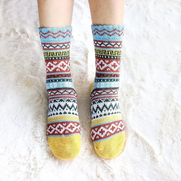 Womens Wool Multicolor Stripes Socks  Warm Winter Cozy Thermal Socks - Picture 6 of 7